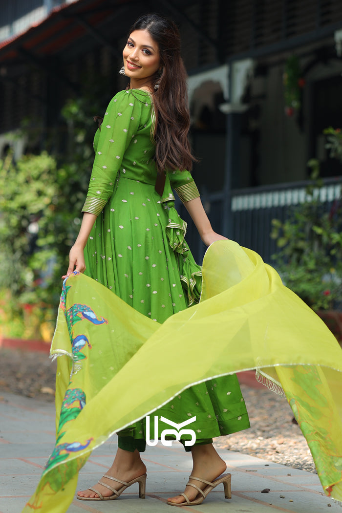 Popinjay Green Anarkali Set
