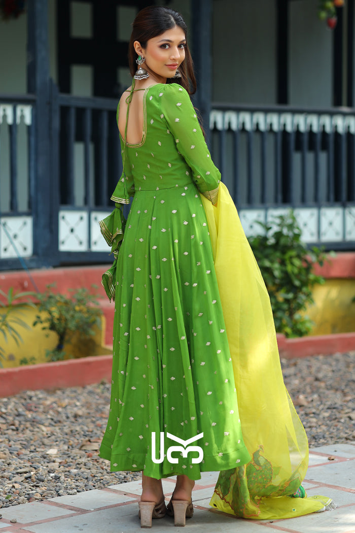 Popinjay Green Anarkali Set