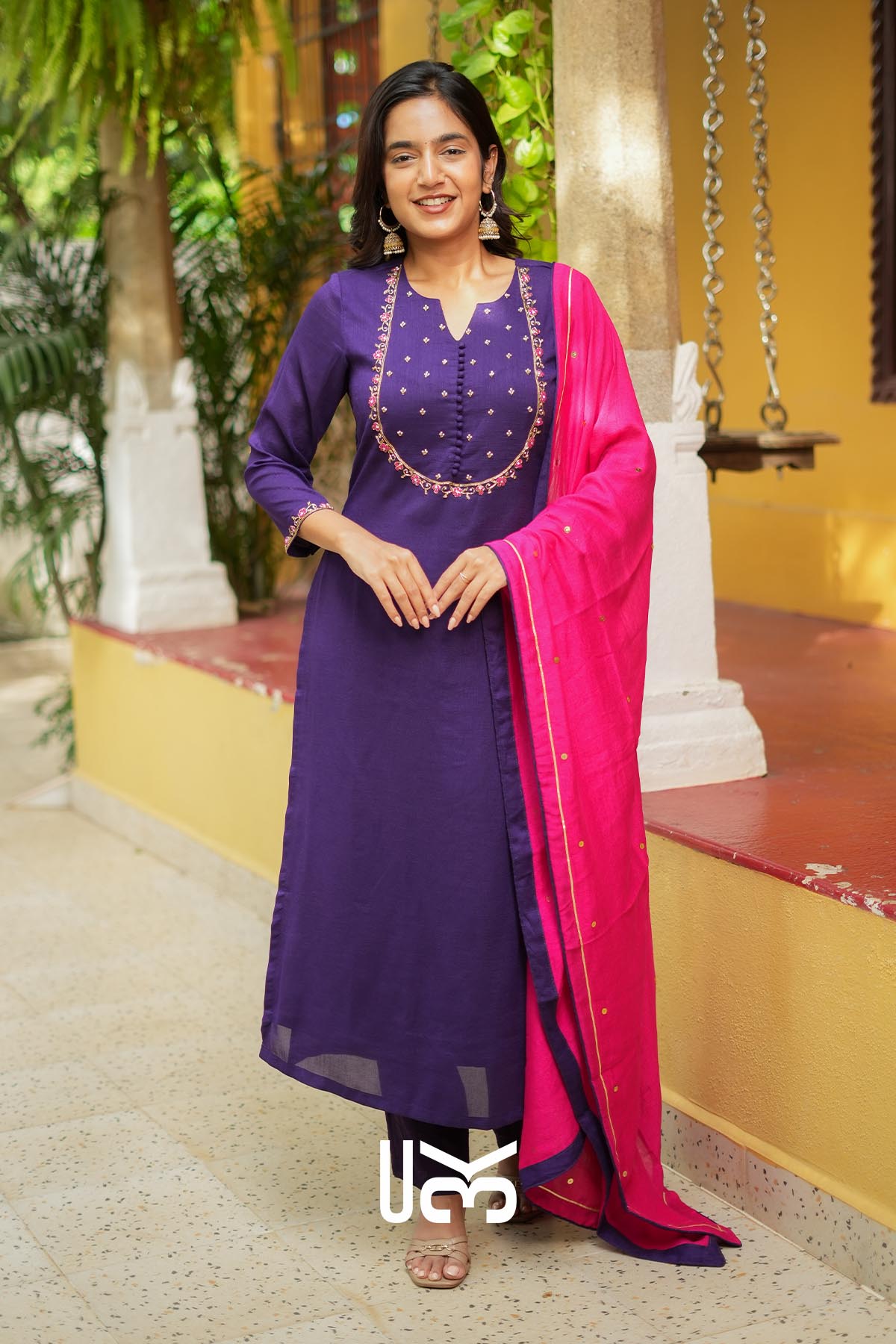 Raaya | Royal Purple Kurta Set with Contrast Dupatta for Festive Gatherings
