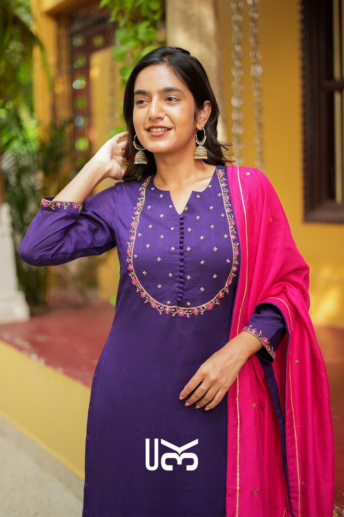 Raaya | Royal Purple Kurta Set with Contrast Dupatta for Festive Gatherings