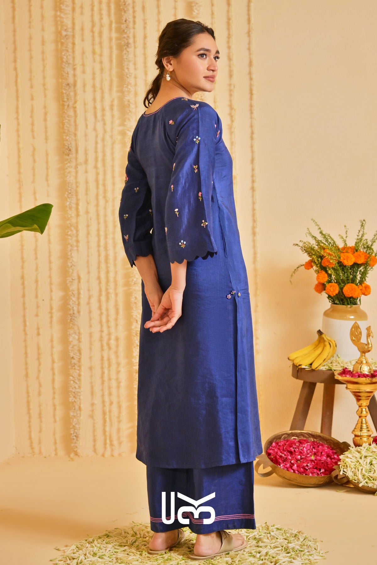 Neelkaari Linen Kurta Set (Dress) in Navy Blue