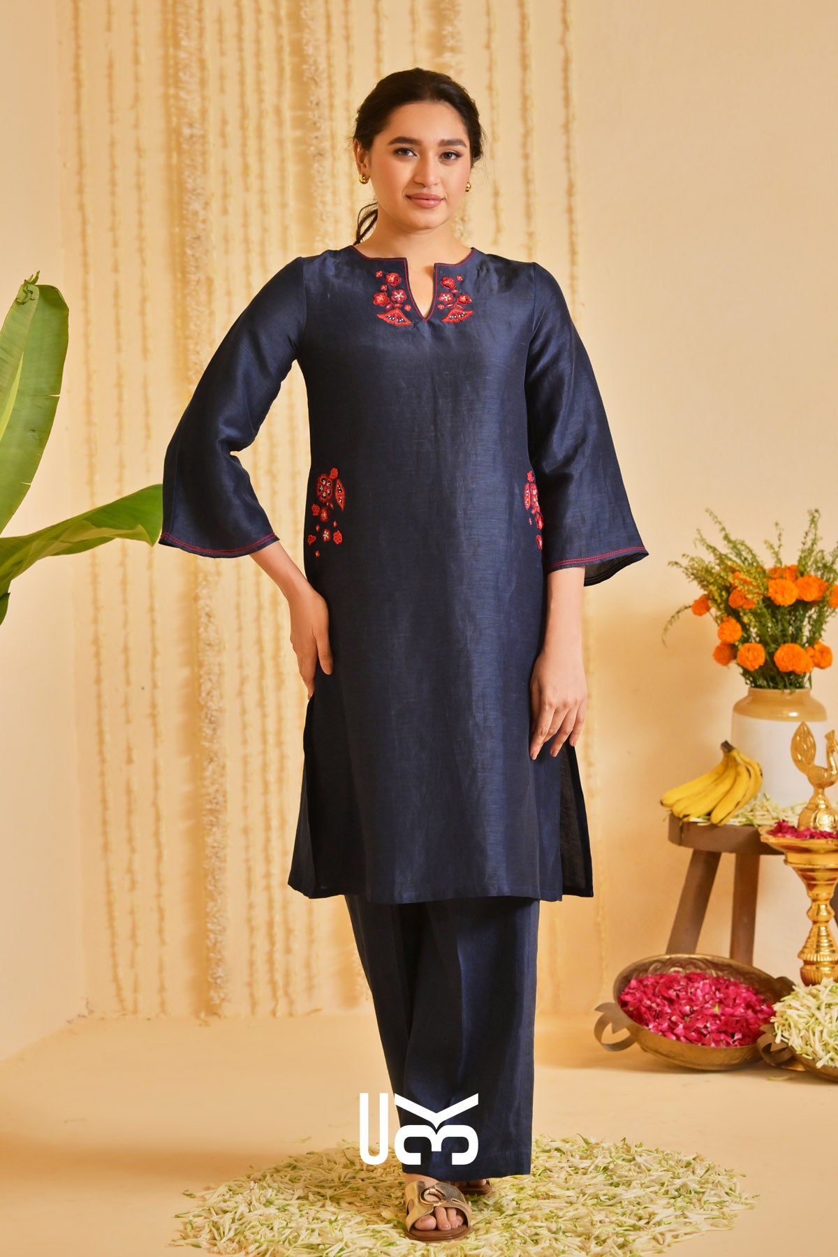 Tatvaneel Linen Kurta Set (Dress) in Deep Blue
