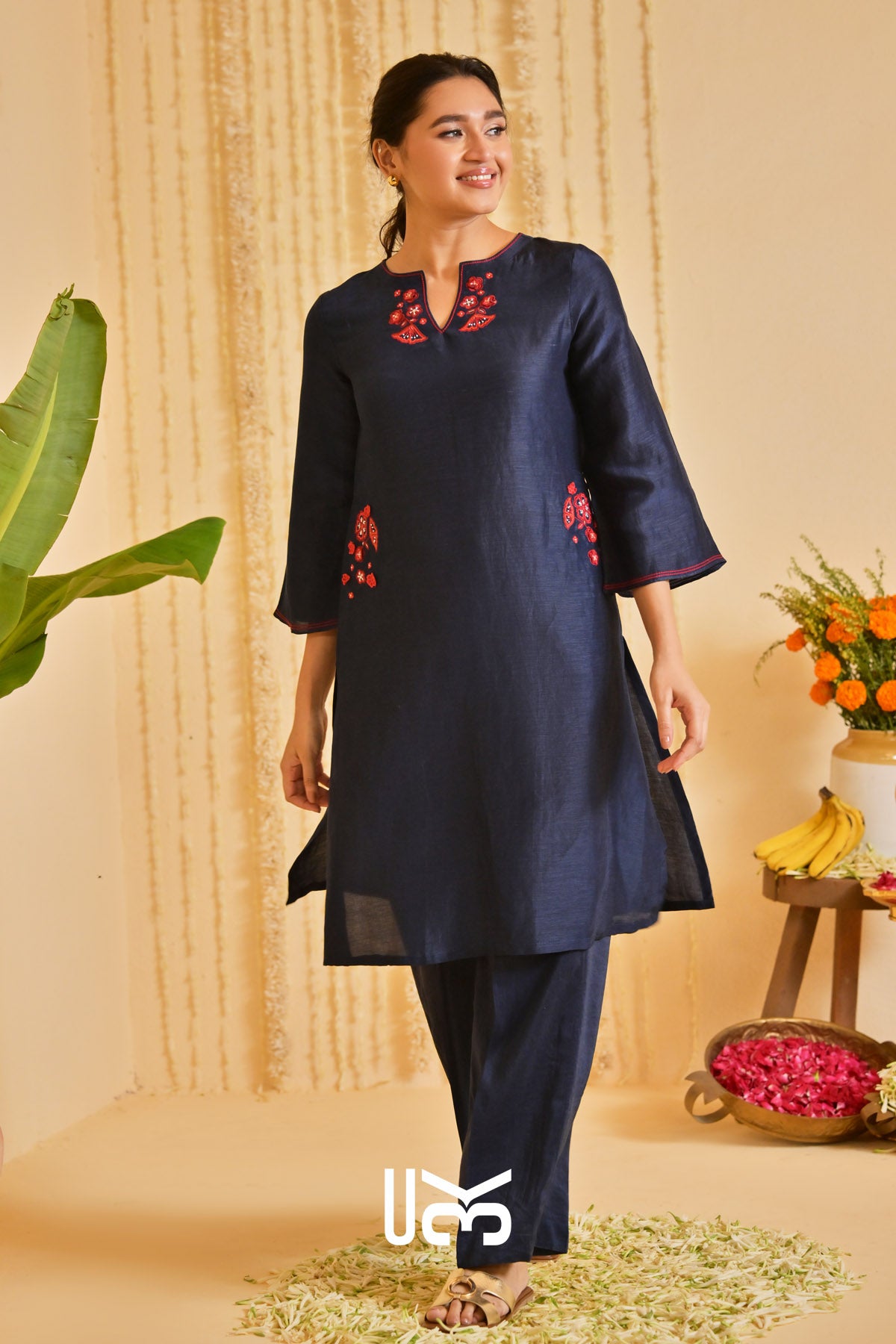 Tatvaneel Linen Kurta Set (Dress) in Deep Blue