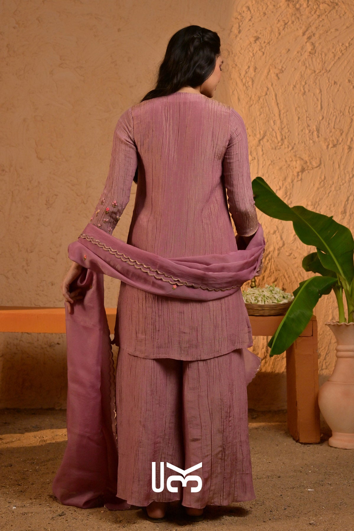 Phoolkari Kurta Plazo In Lavender