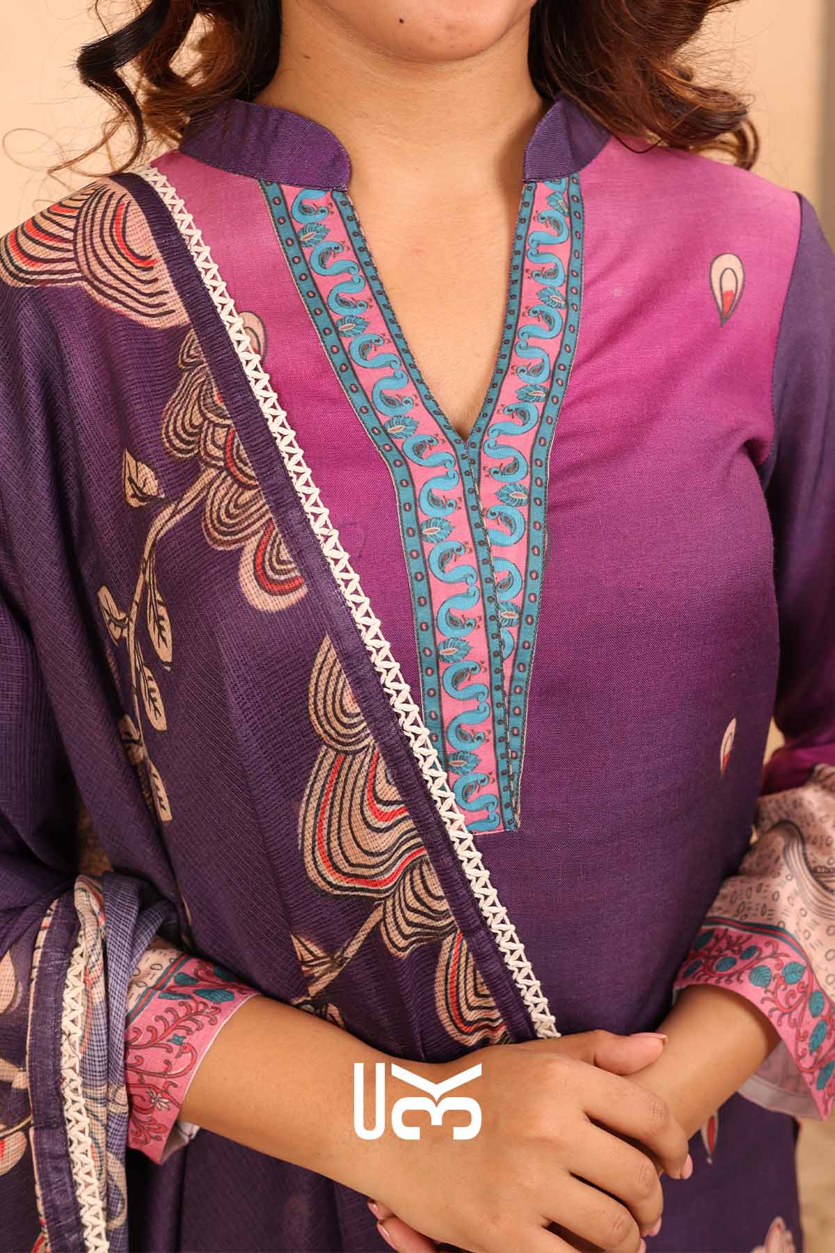 Vatika| Purple Cotton Kalamkari Print Kurta Set