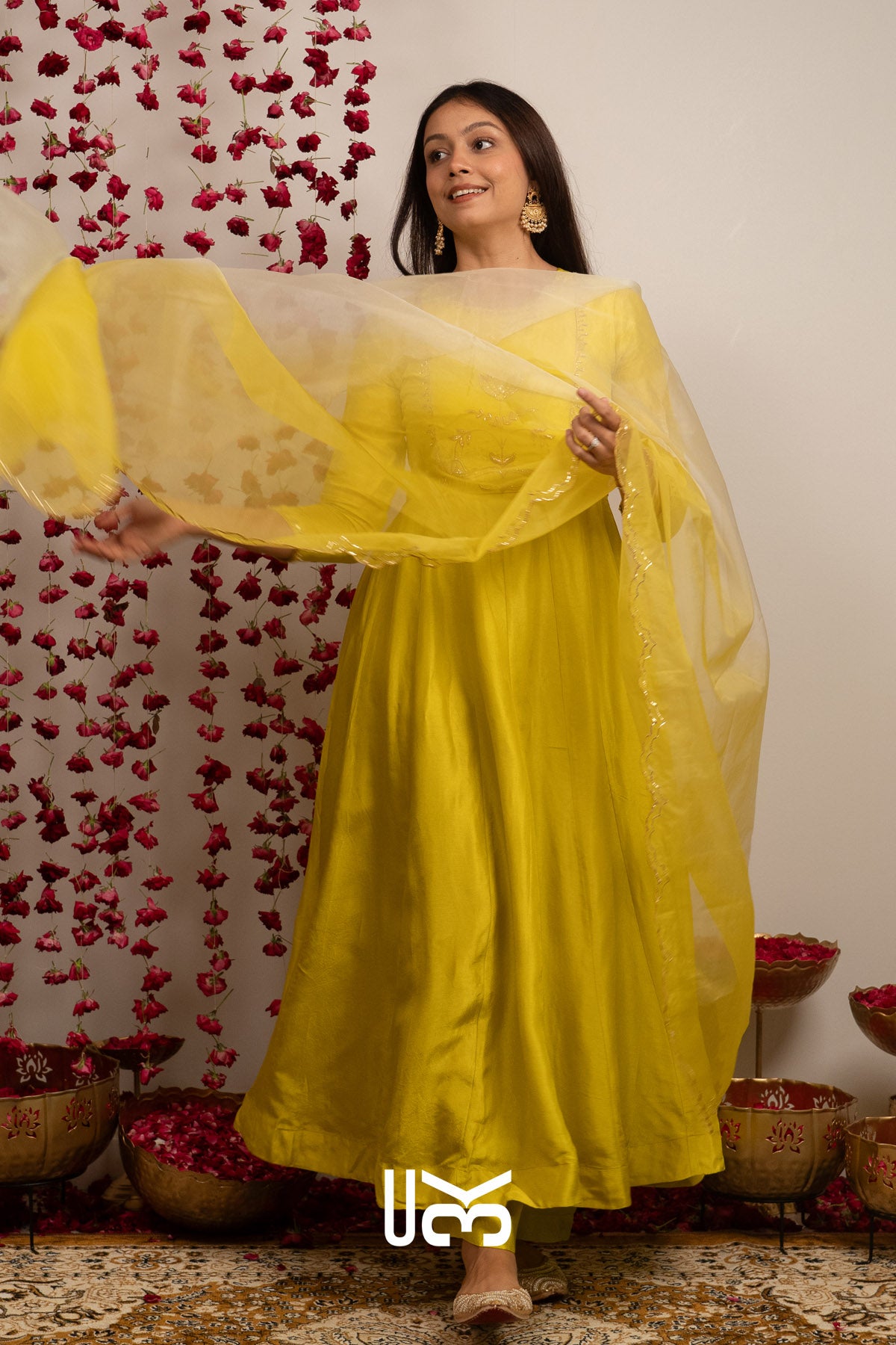 Gul Aangan Anarkali Set (Dress) in Yellow