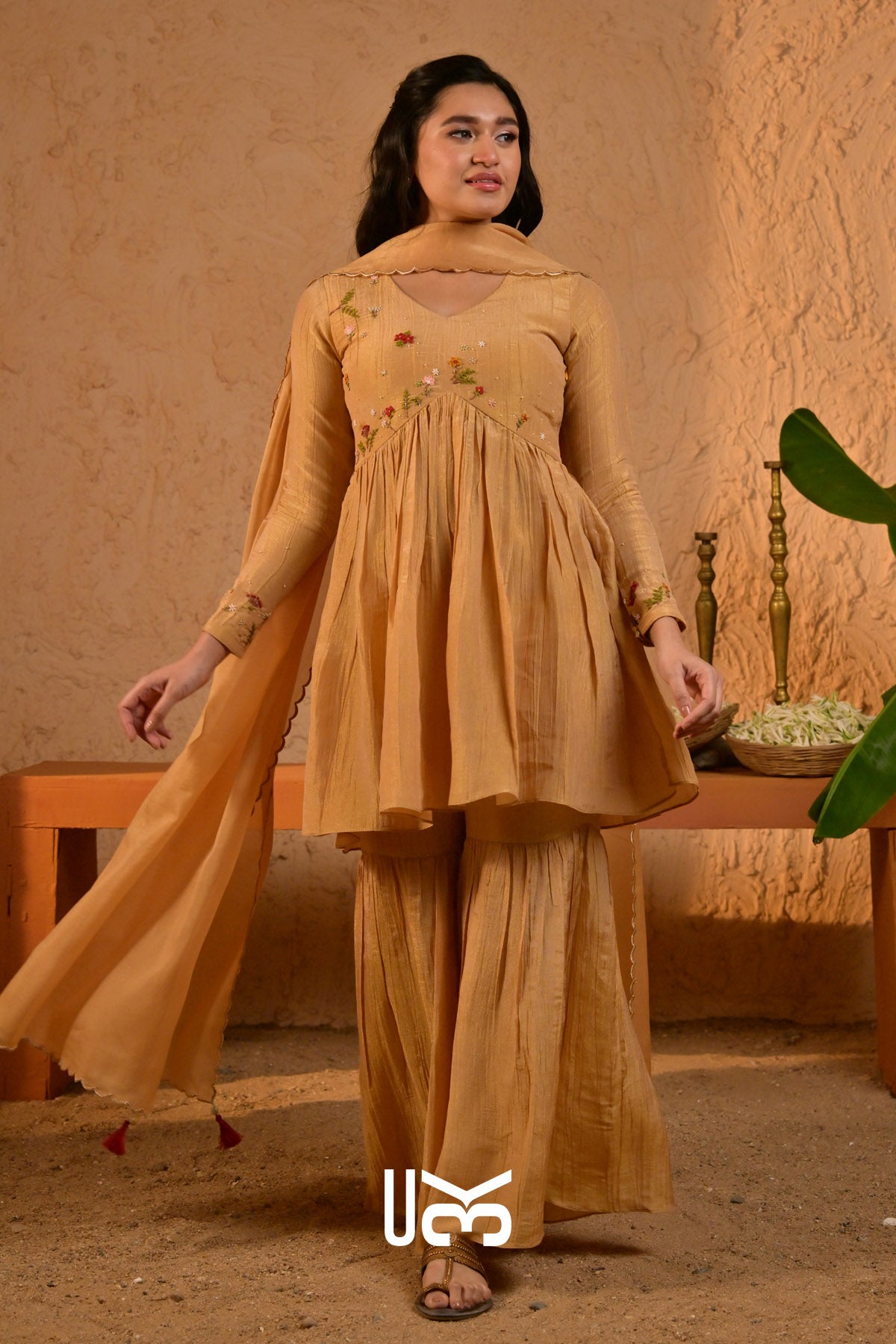 Kanak Sharara Suit Dress in Gold