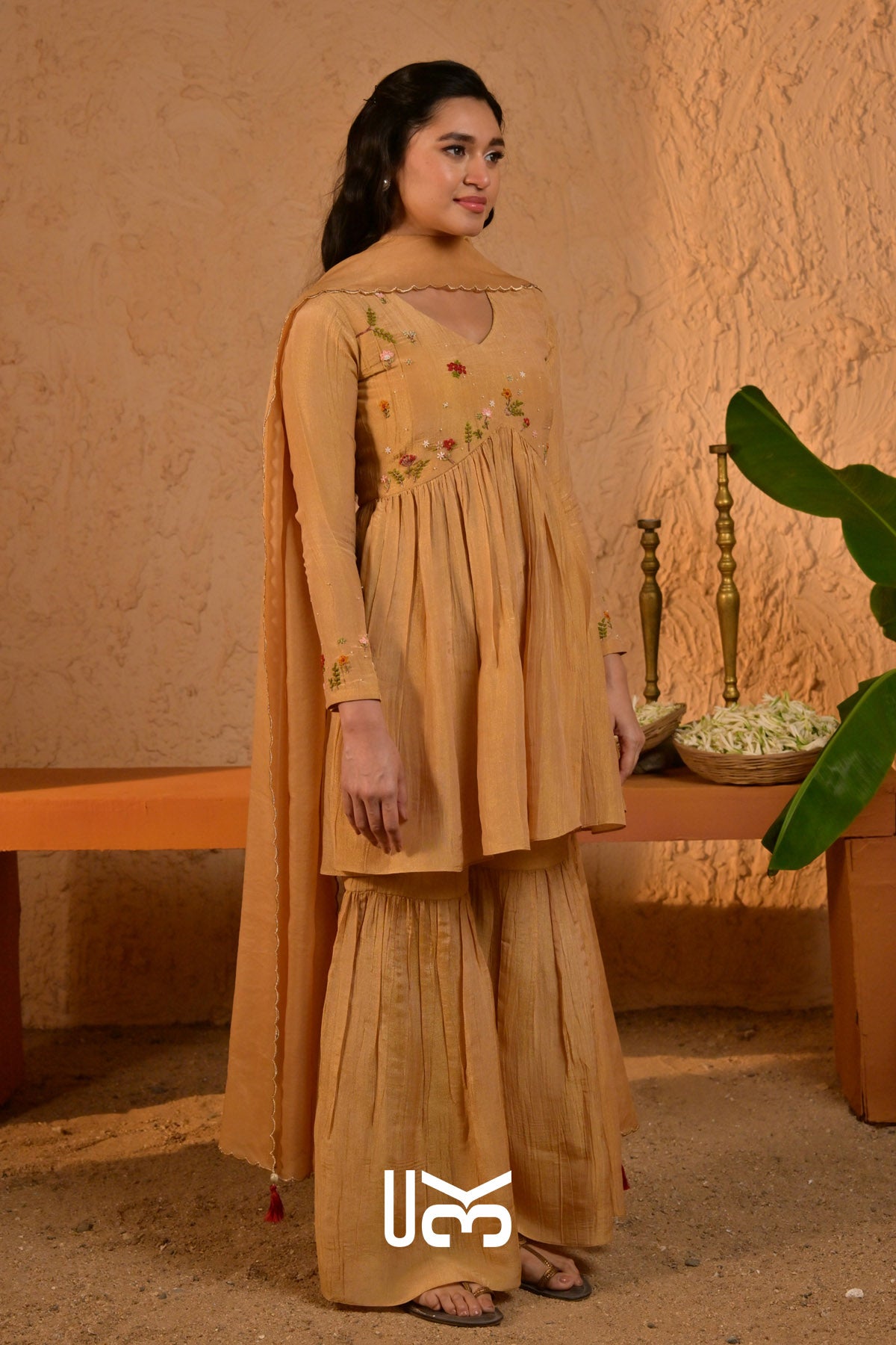 Kanak Sharara Suit Dress in Gold