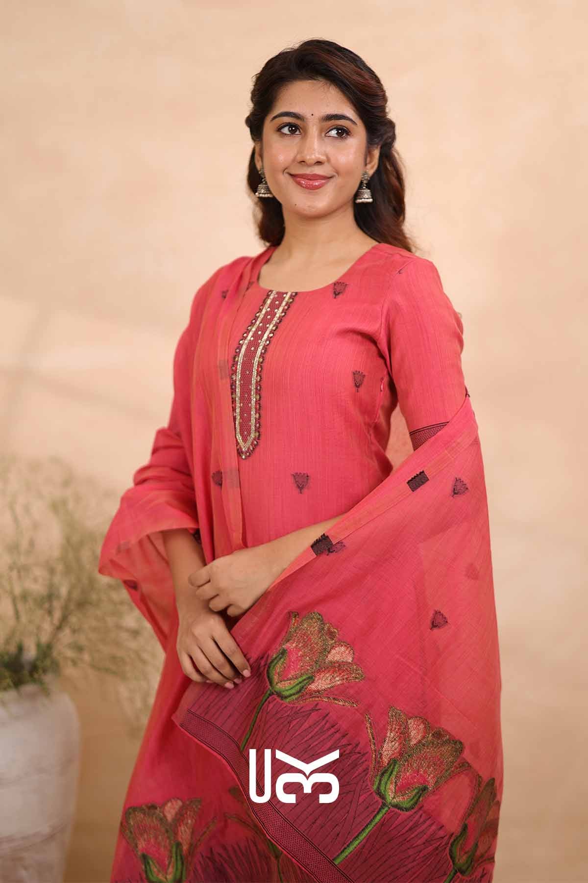 Garden Grace | Pink Jamdani Muga Silk Kurta Set
