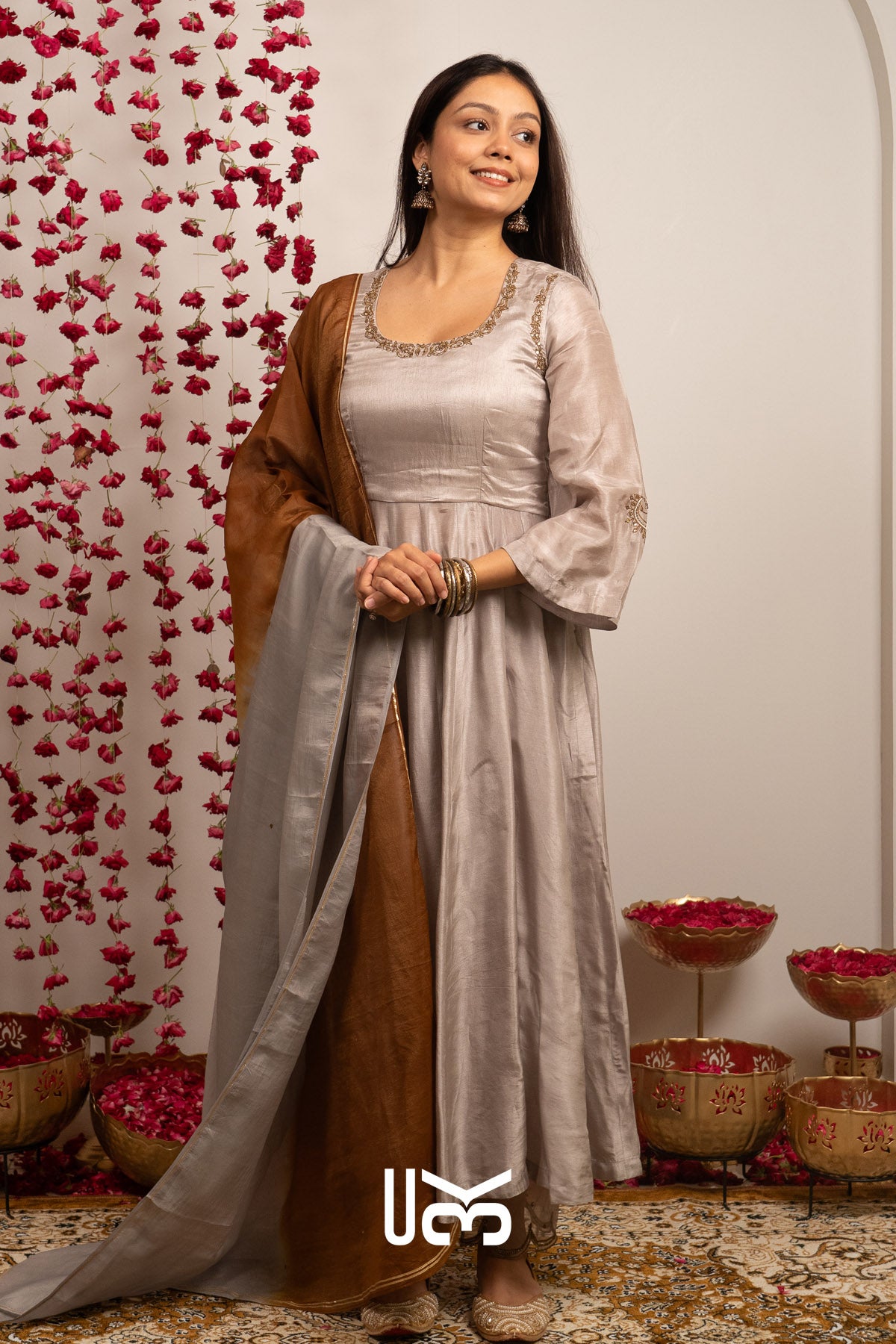Grehmukti Anarkali Set (Dress) in Silver grey