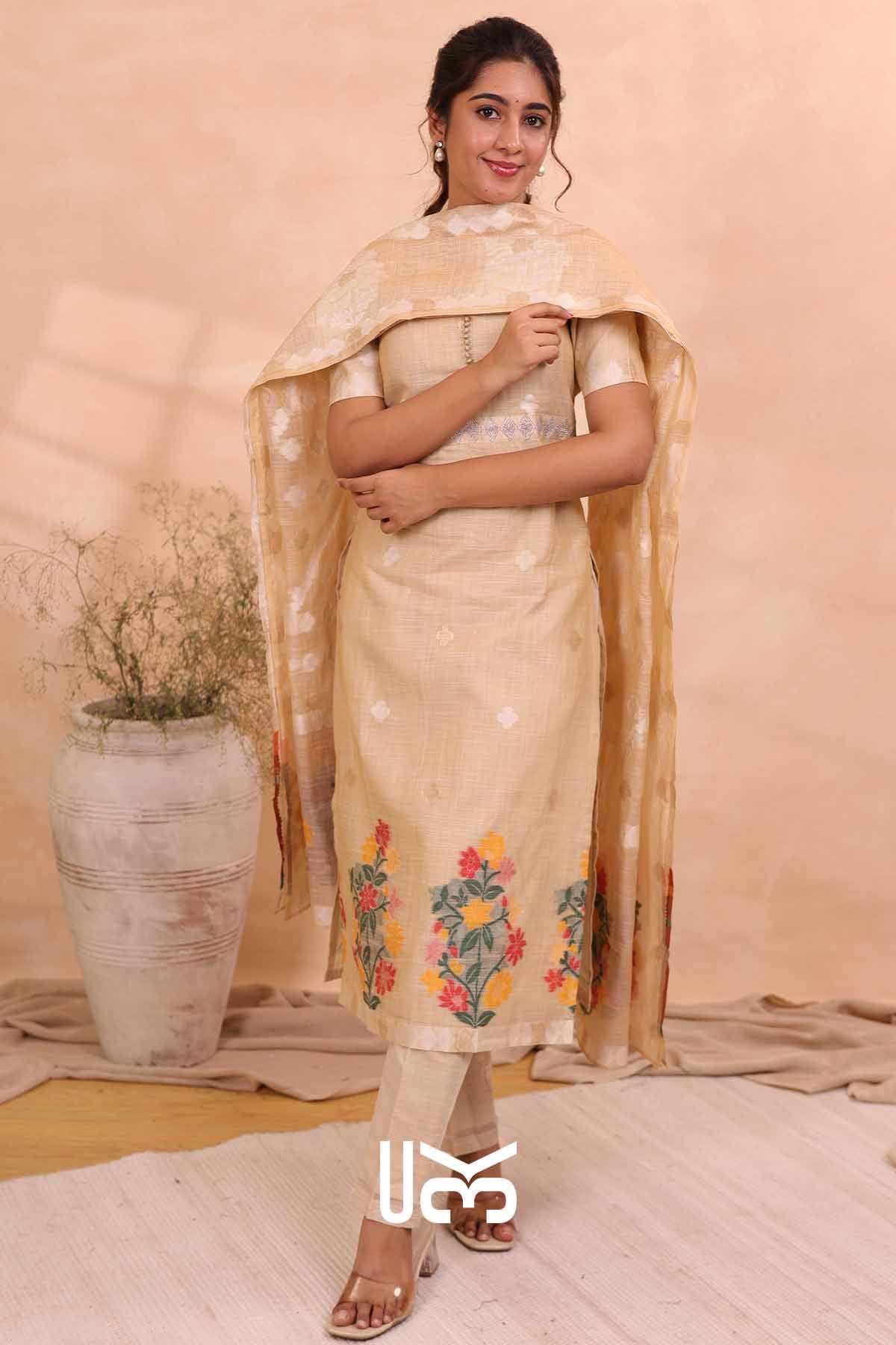 Rustic Flora| Ivory Jamdani Muga Silk Kurta Set