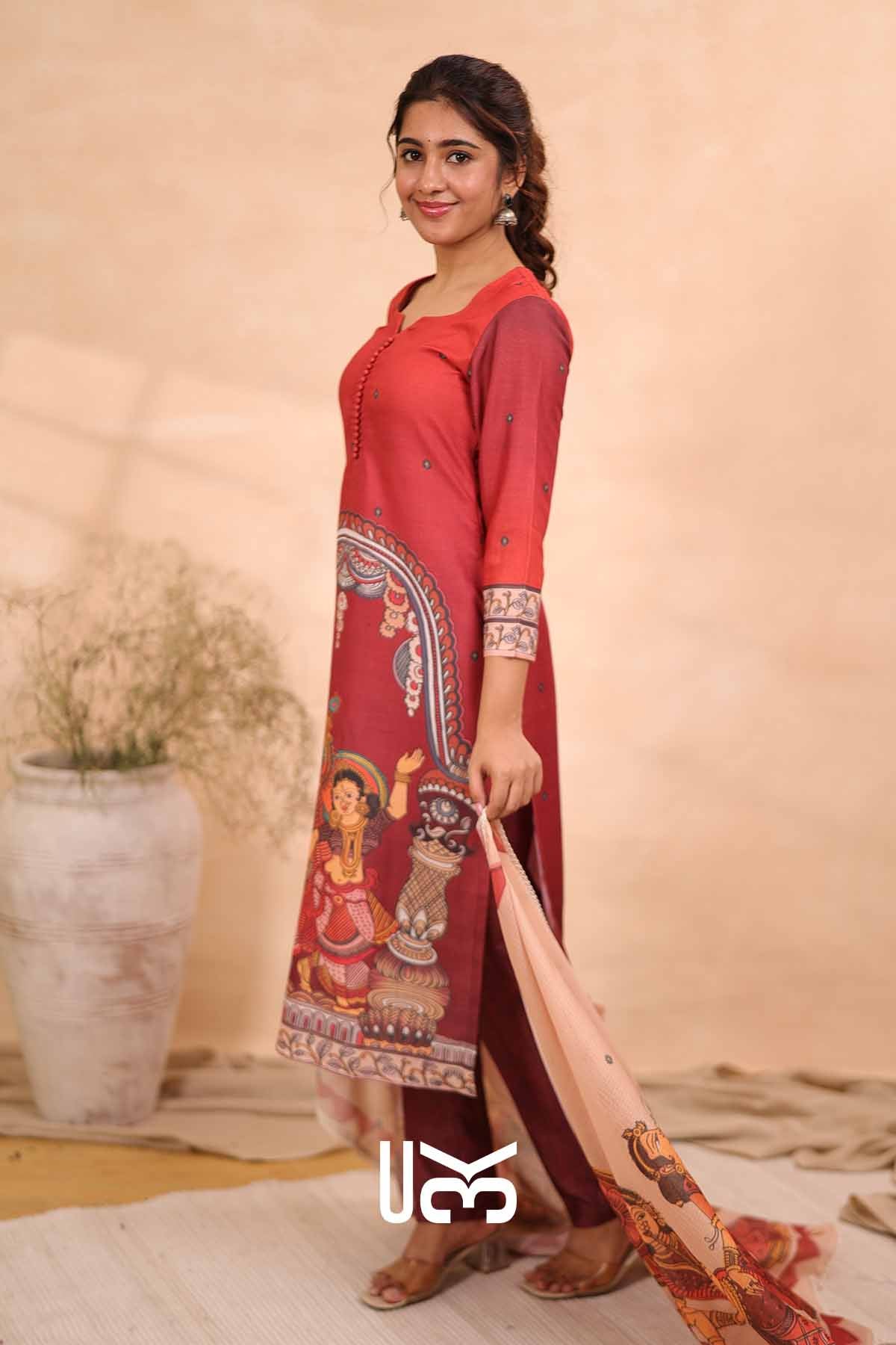 Rangriti | Pink cotton Kalamkari Print Kurta Set