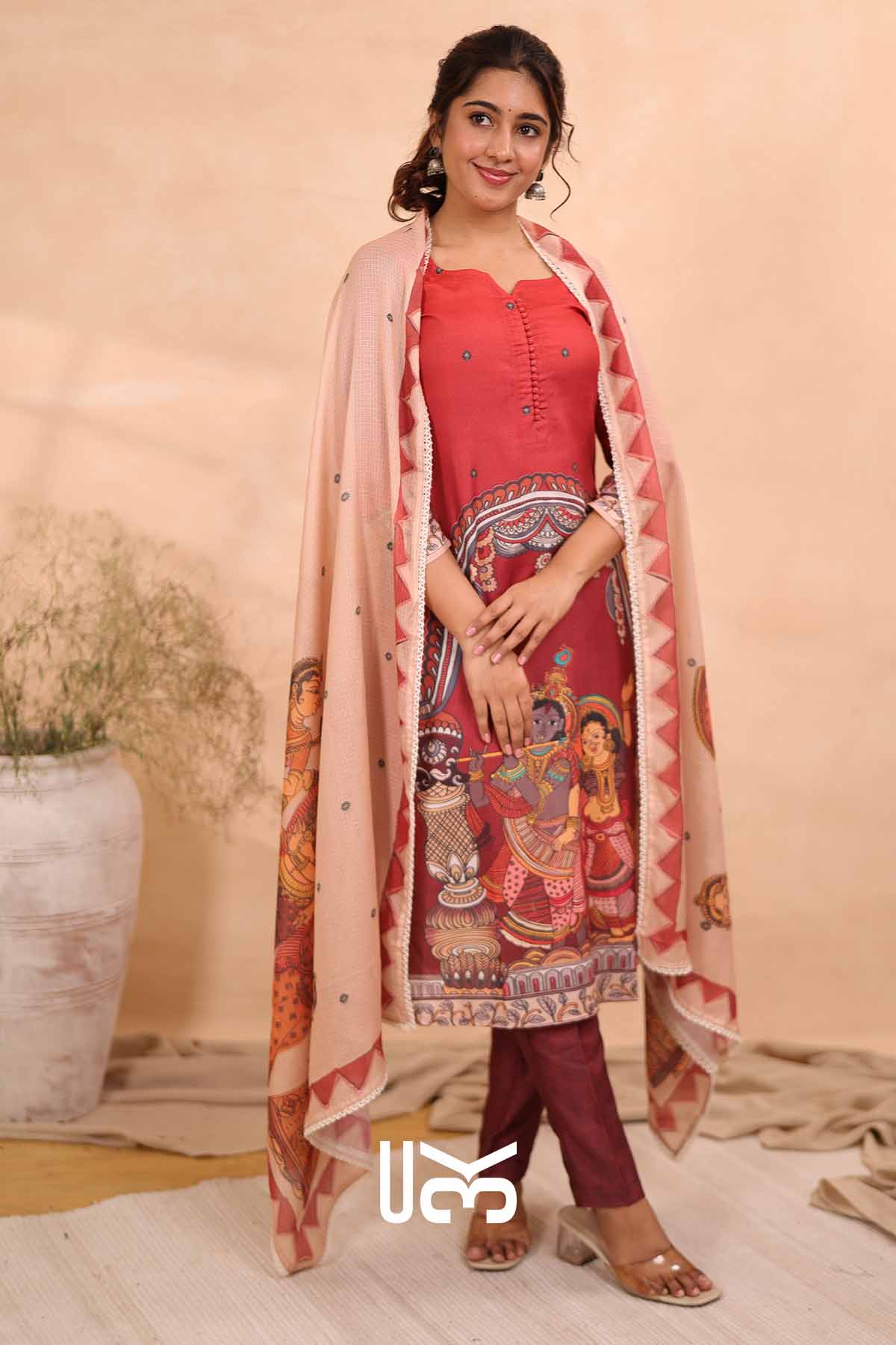 Rangriti | Pink cotton Kalamkari Print Kurta Set
