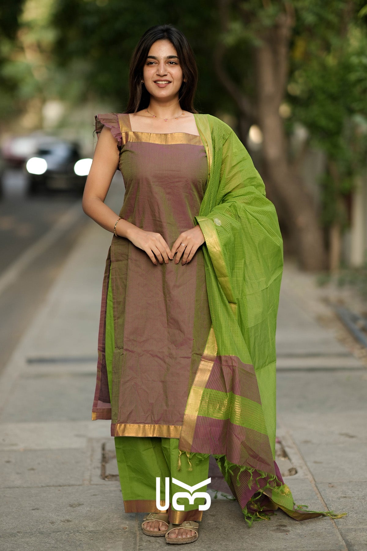 Prakriti Handloom Kurta set (Dress) In Olive green