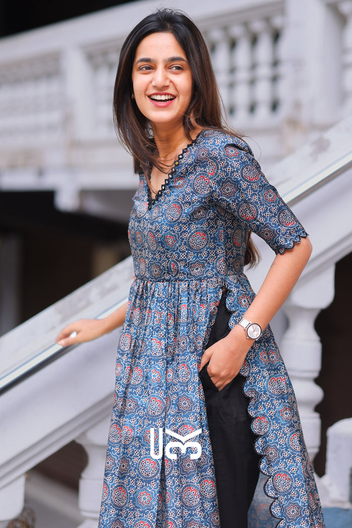 Yashna Ajarakh Kurta Set in Blue