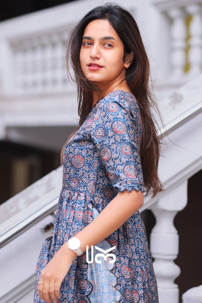 Yashna Ajarakh Kurta Set in Blue