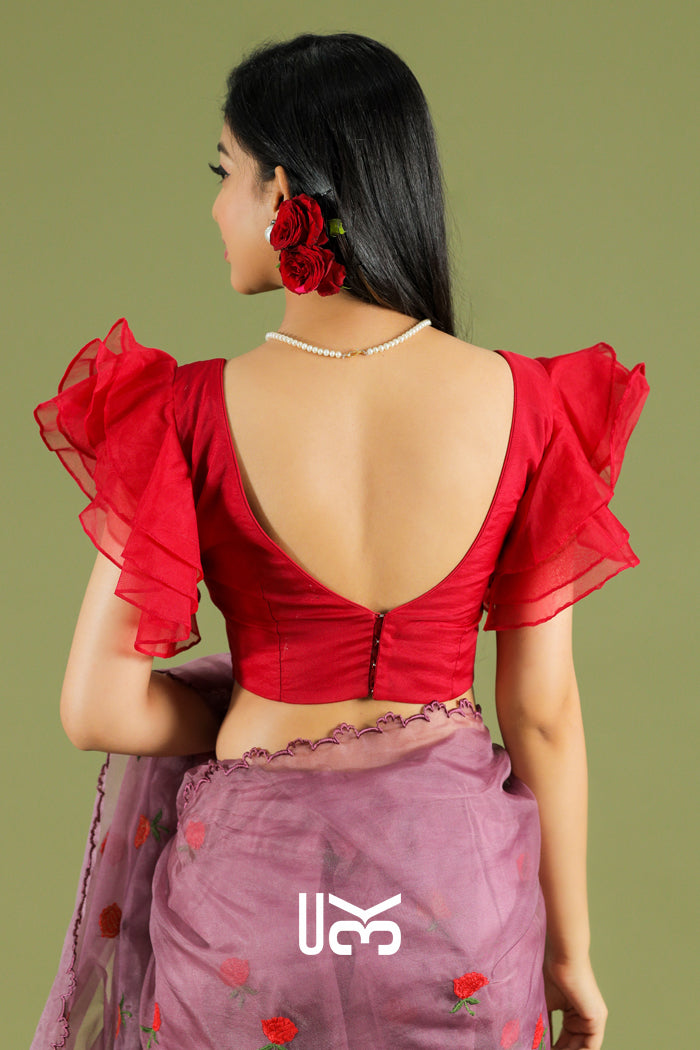 Shatpatri Organza Saree in Red