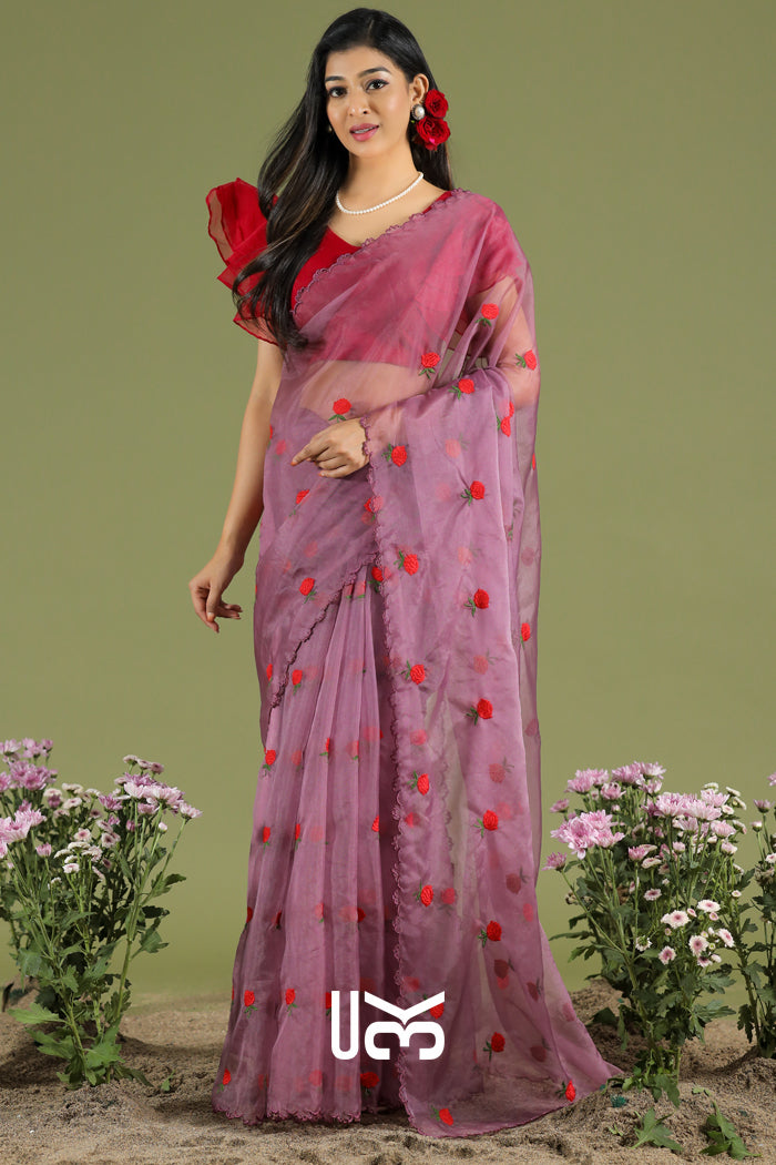 Shatpatri Organza Saree in Red