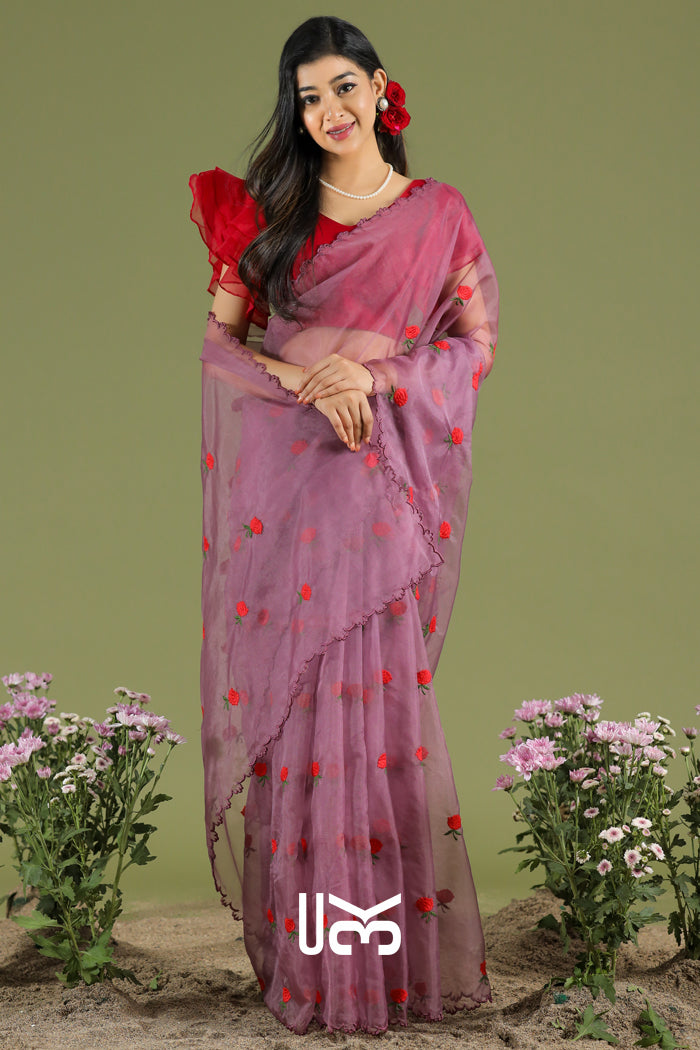 Shatpatri Organza Saree in Red