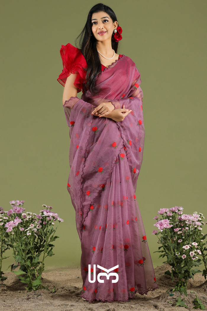 Shatpatri Organza Saree in Red