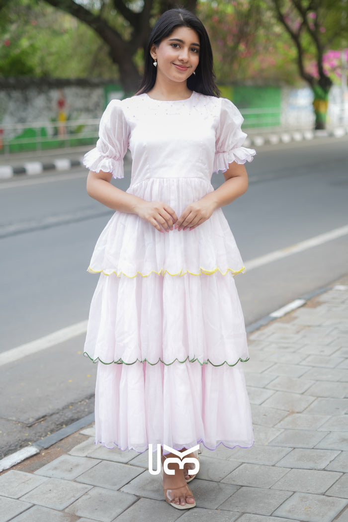 Rosava Kota Doria Midi (Dress) in Baby Pink