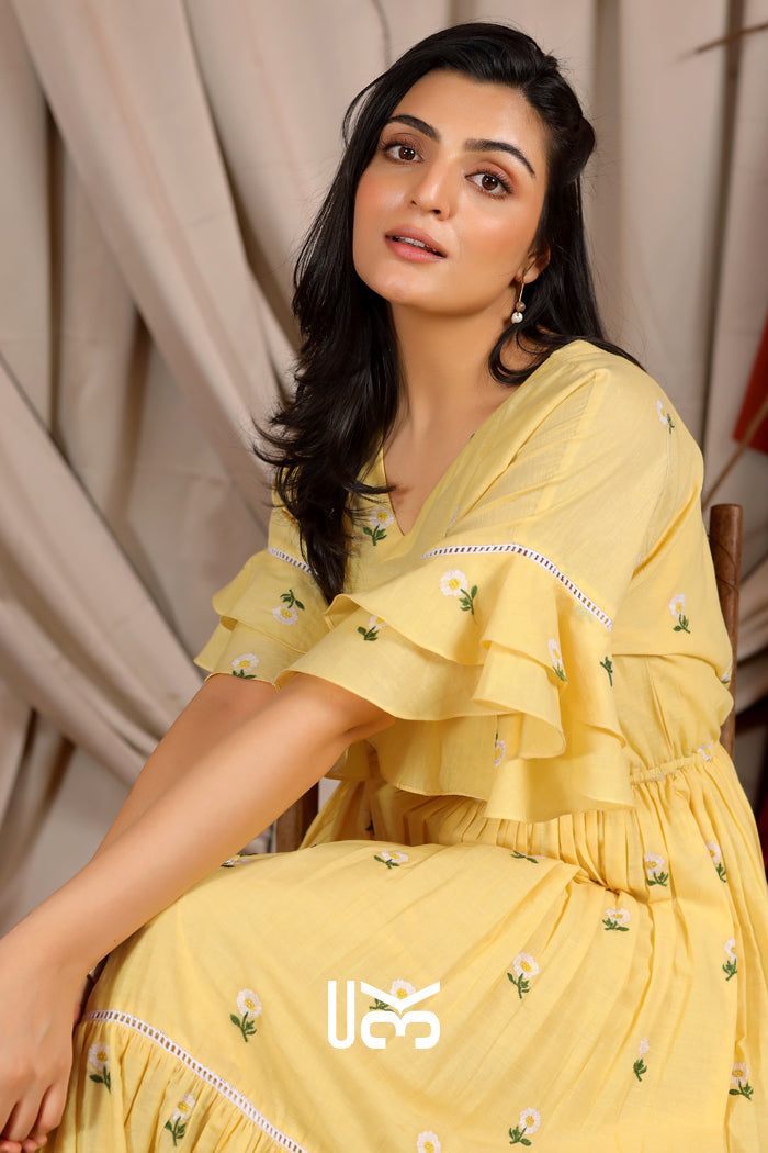 Lemony Summer Midi (Dress) in Vanilla Yellow