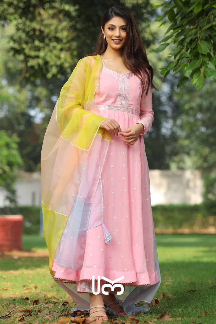 Coral Anarkali Suit Set in Pink