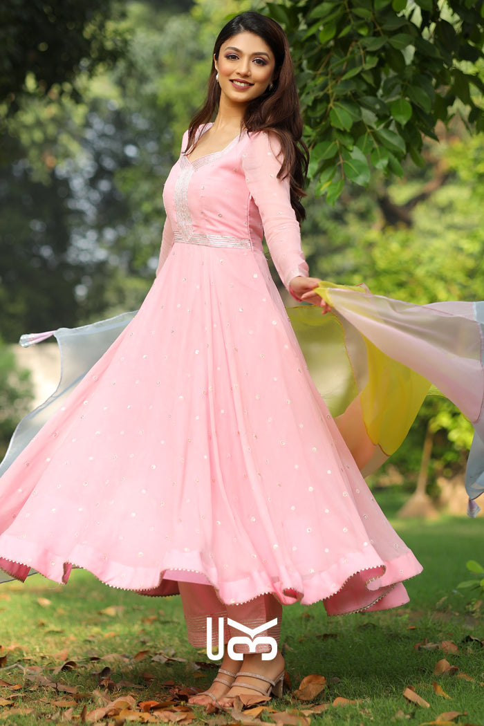 Coral Anarkali Suit Set in Pink