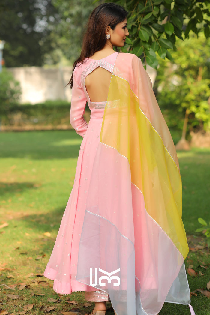 Coral Anarkali Suit Set in Pink