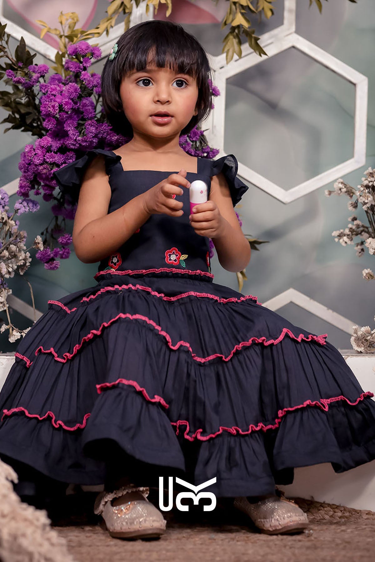 Baby Cotton Black Ruffle Midi Dress