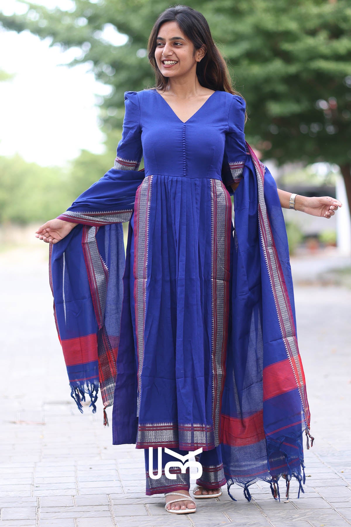 Poorva Blue Handloom Suit Set