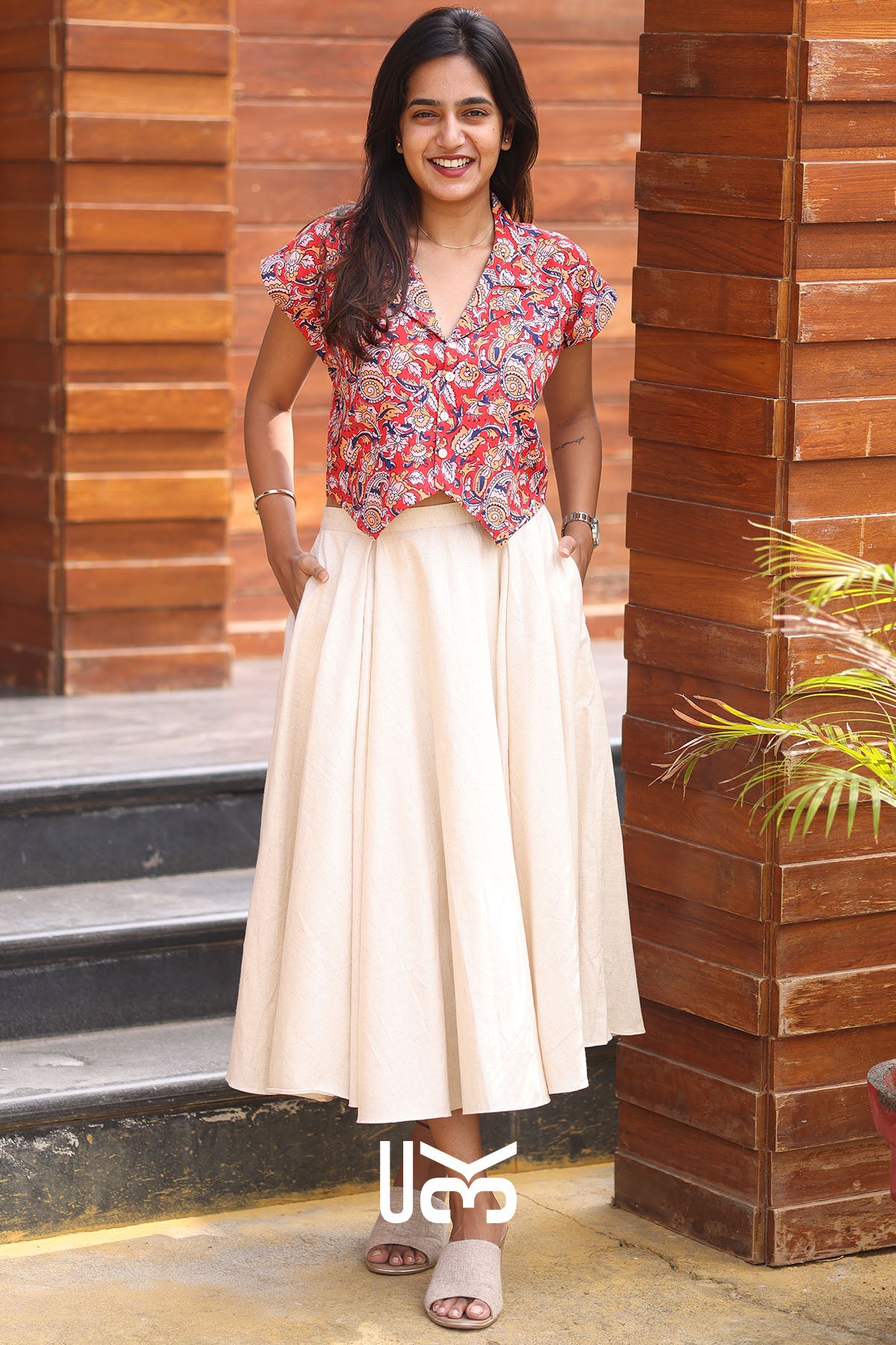 Stella Red Kalamkari Skirt Set