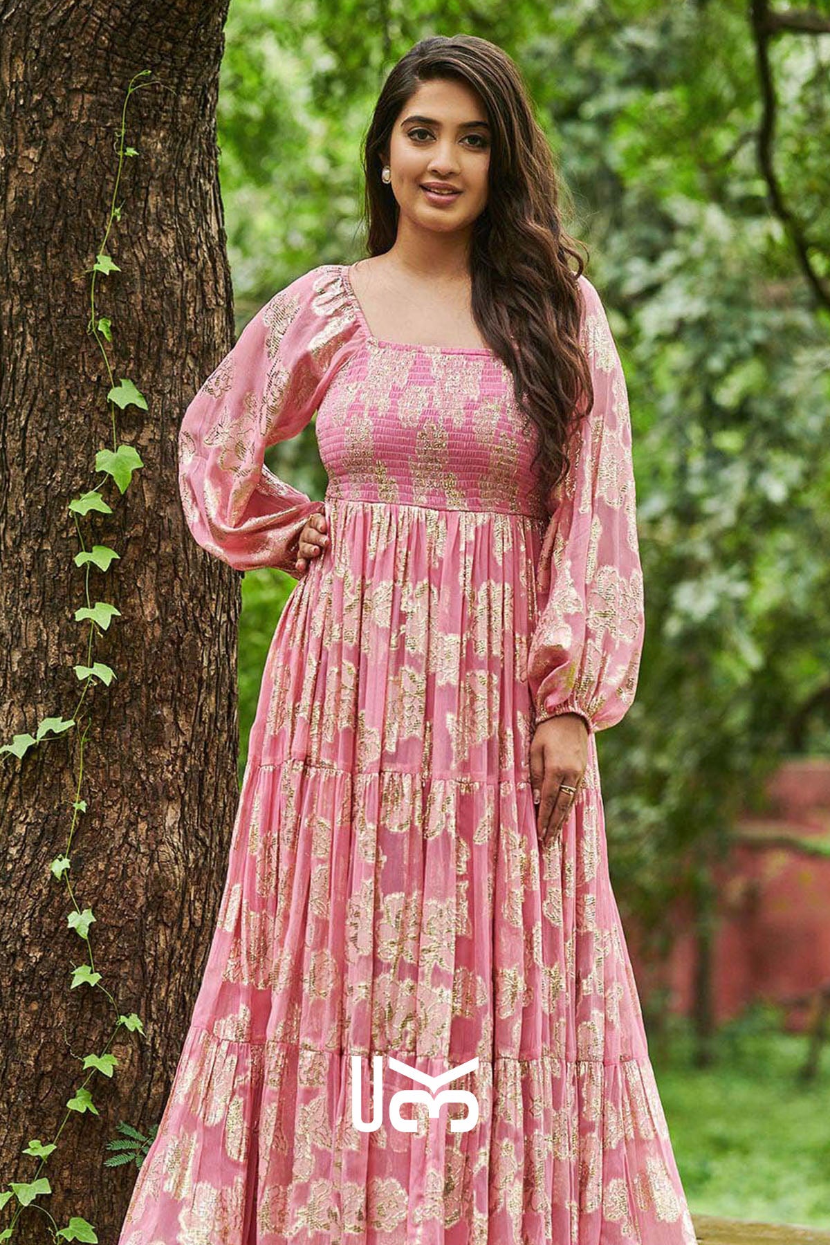 Sitara Floral Zari Pink Maxi Dress