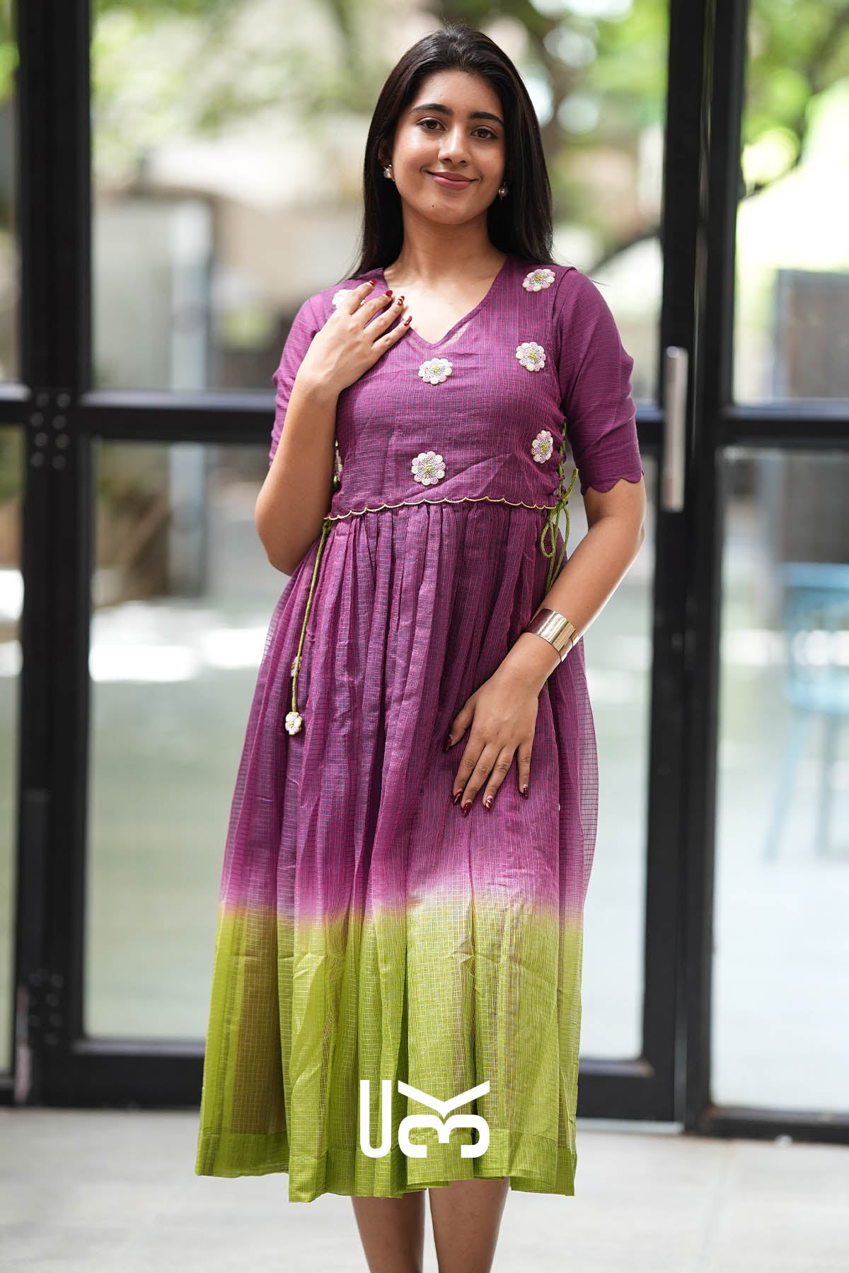 Zariya Magenta Kota Midi Dress