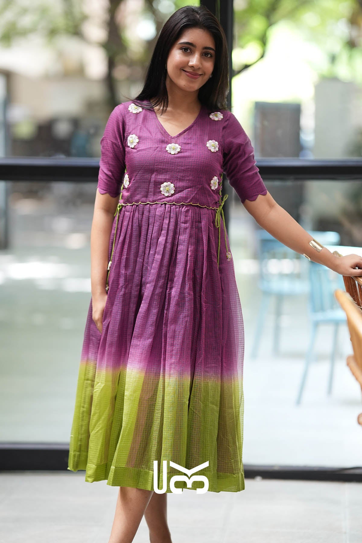 Zariya Magenta Kota Midi Dress