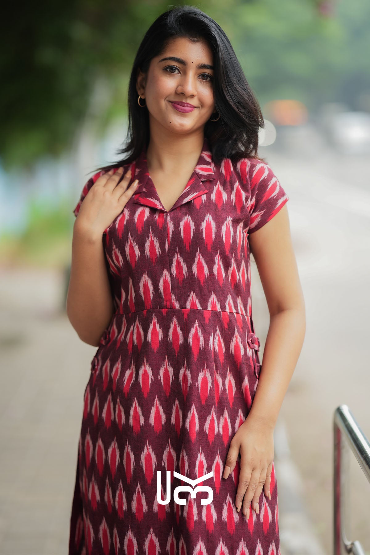 Milania Ikkat Co-ord Set in Maroon