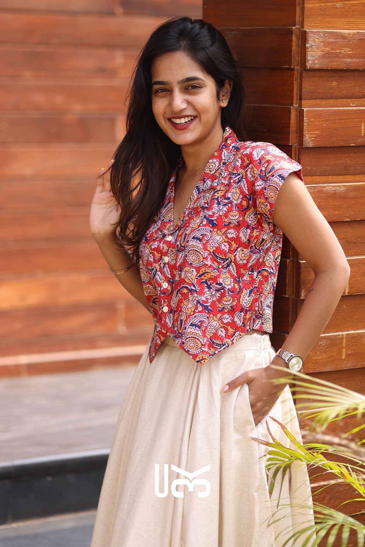 Stella Red Kalamkari Skirt Set