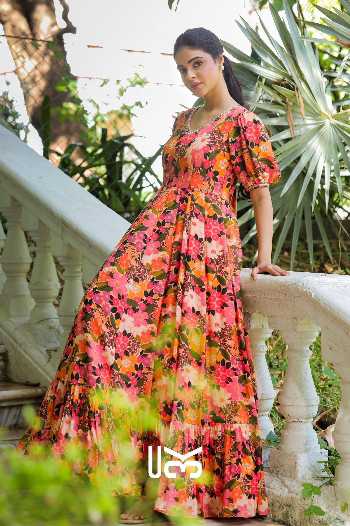 Gulmohar Maxi Dress in Peach