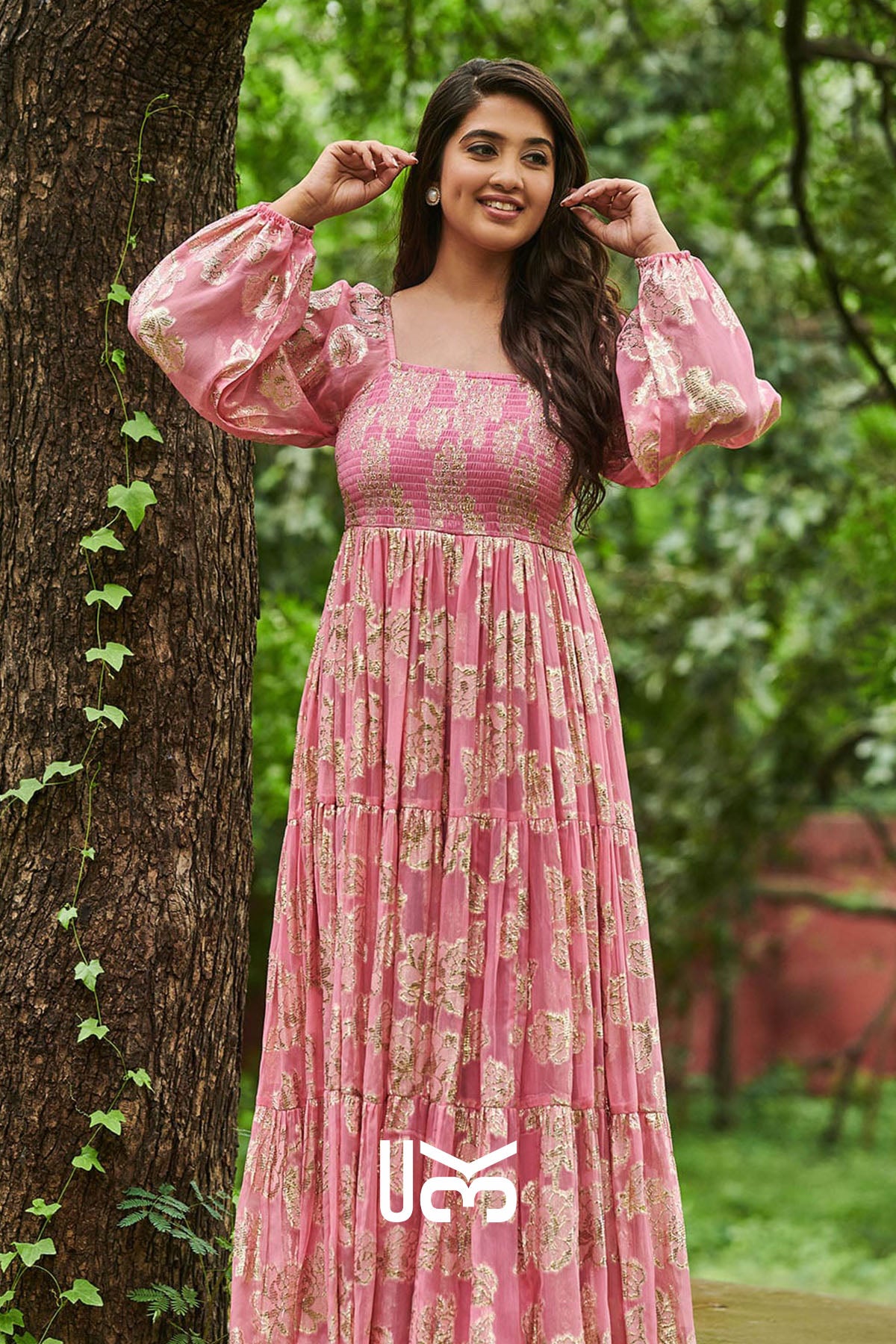 Sitara Floral Zari Pink Maxi Dress