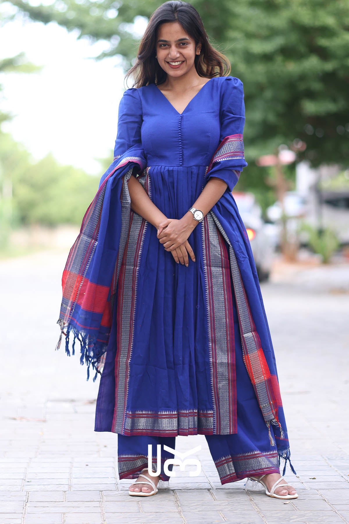 Poorva Blue Handloom Suit Set
