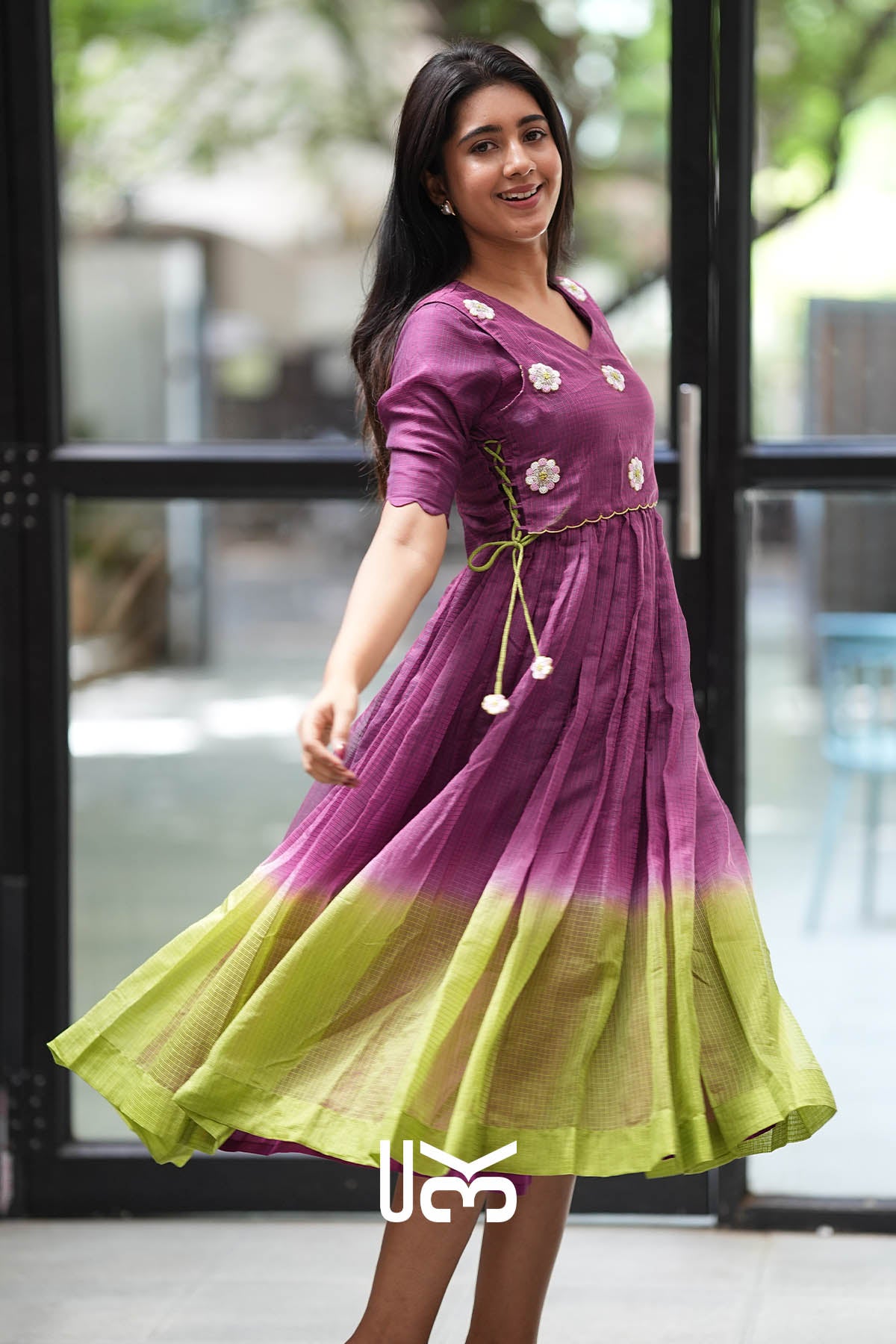 Zariya Magenta Kota Midi Dress