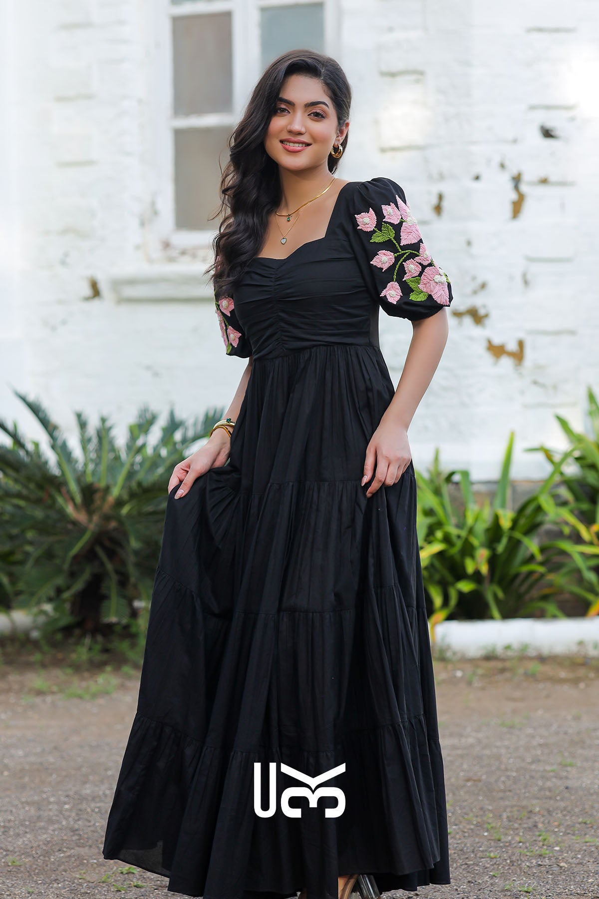 Bougainvillea Black Maxi Dress