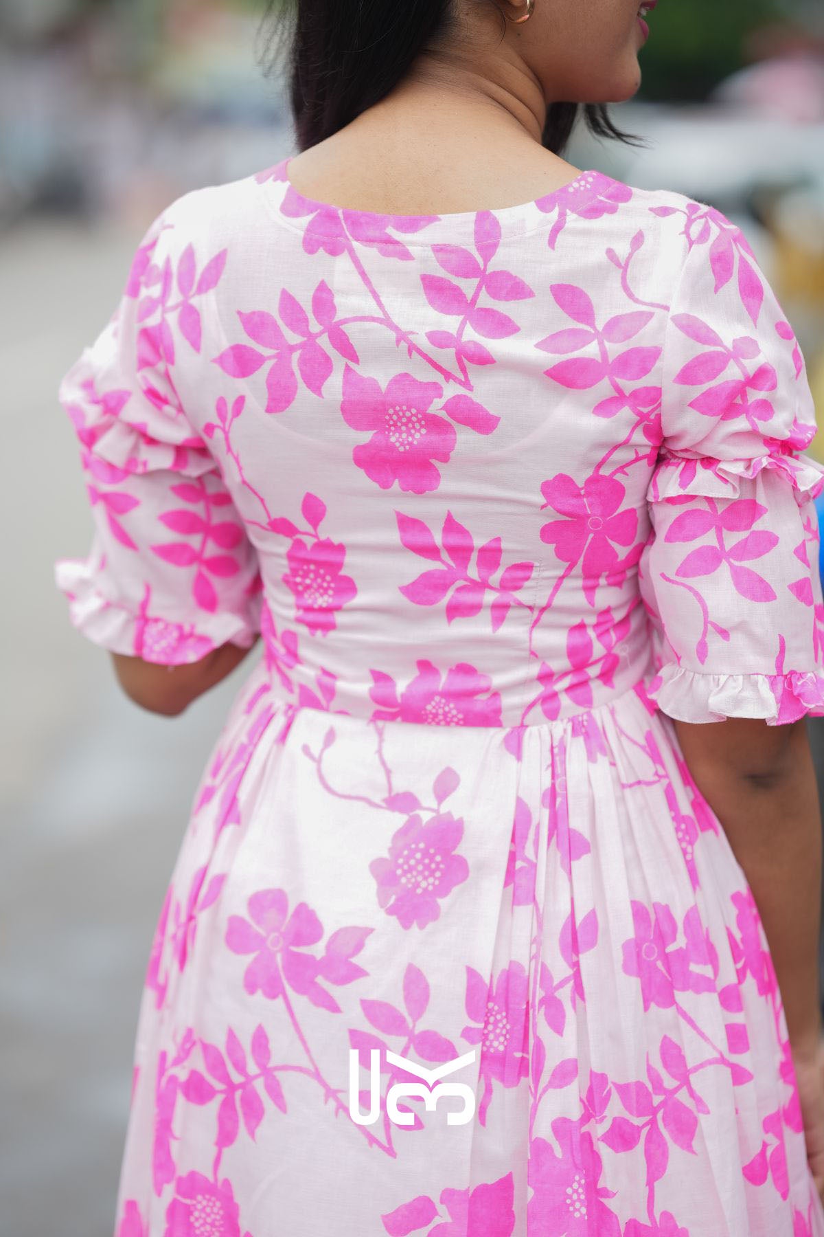 Polly Pink Cotton Floral Midi Dress