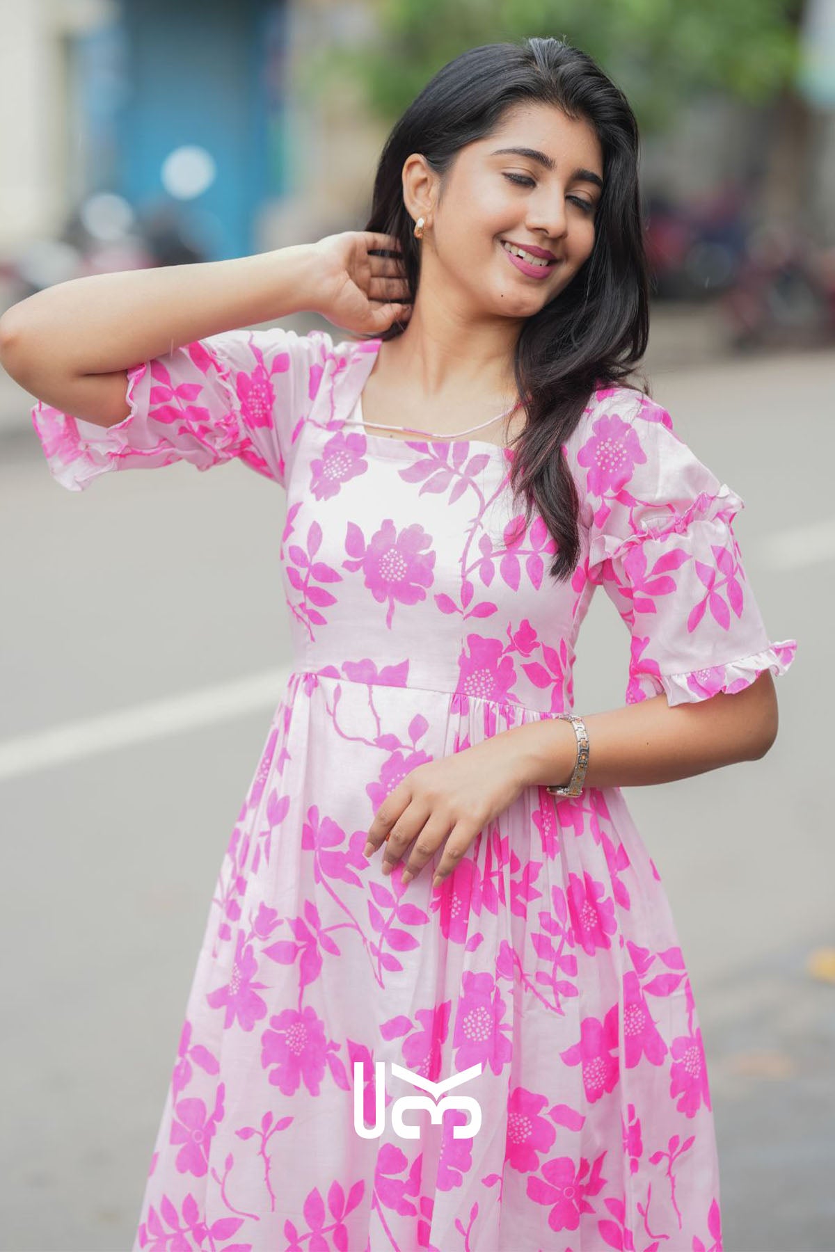 Polly Pink Cotton Floral Midi Dress