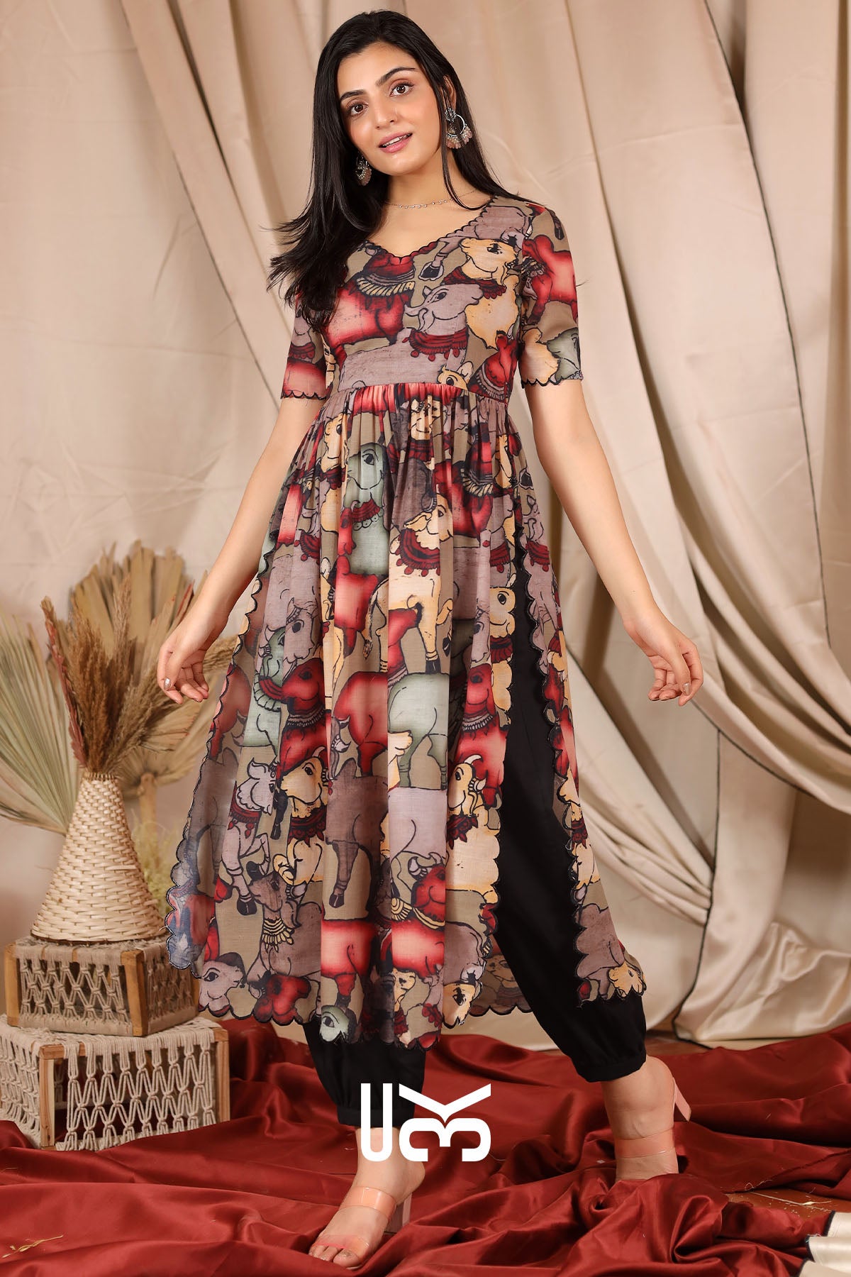 Kshira Kalamkari Brown kurta Set