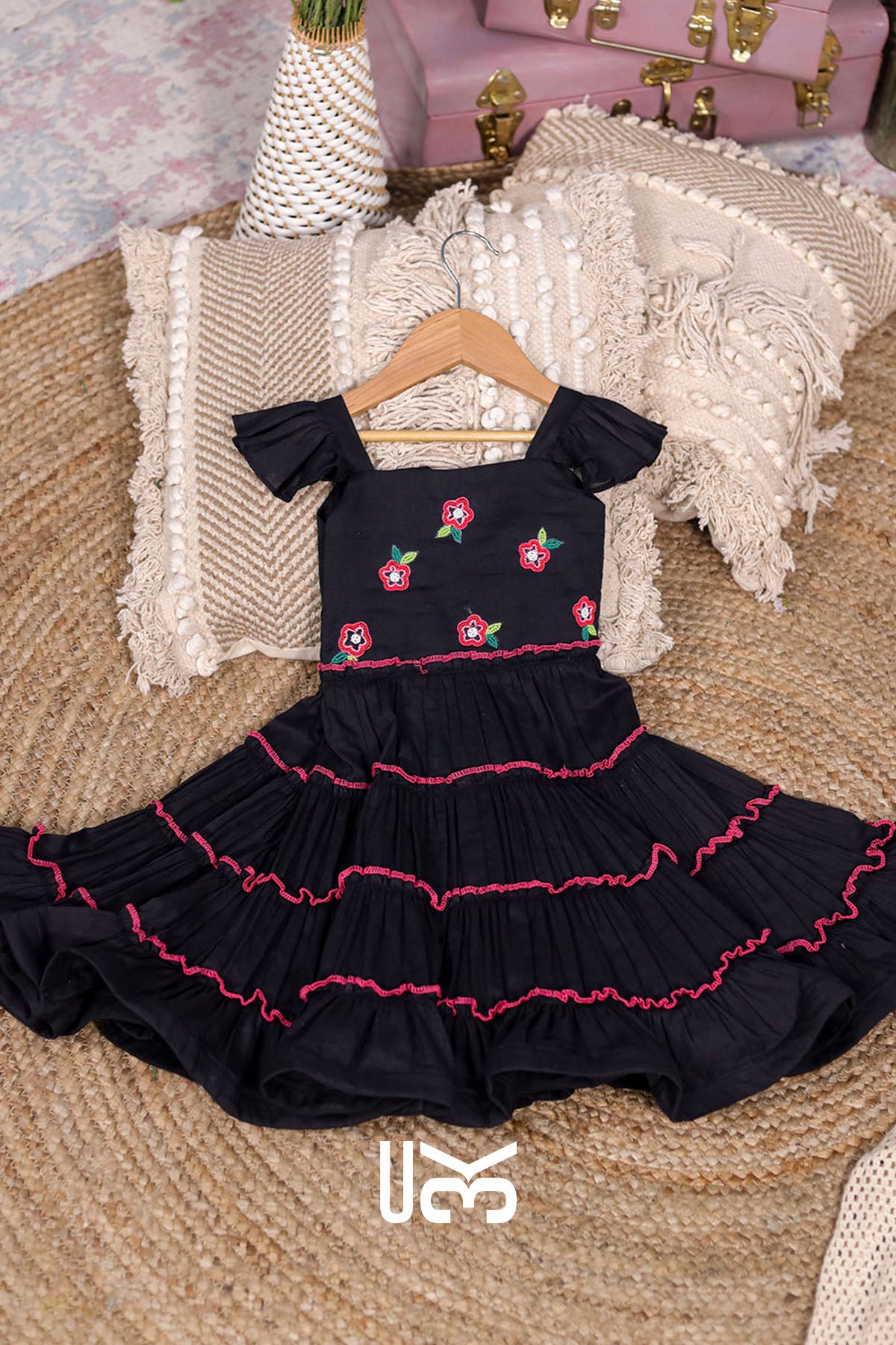 Baby Cotton Black Ruffle Midi Dress