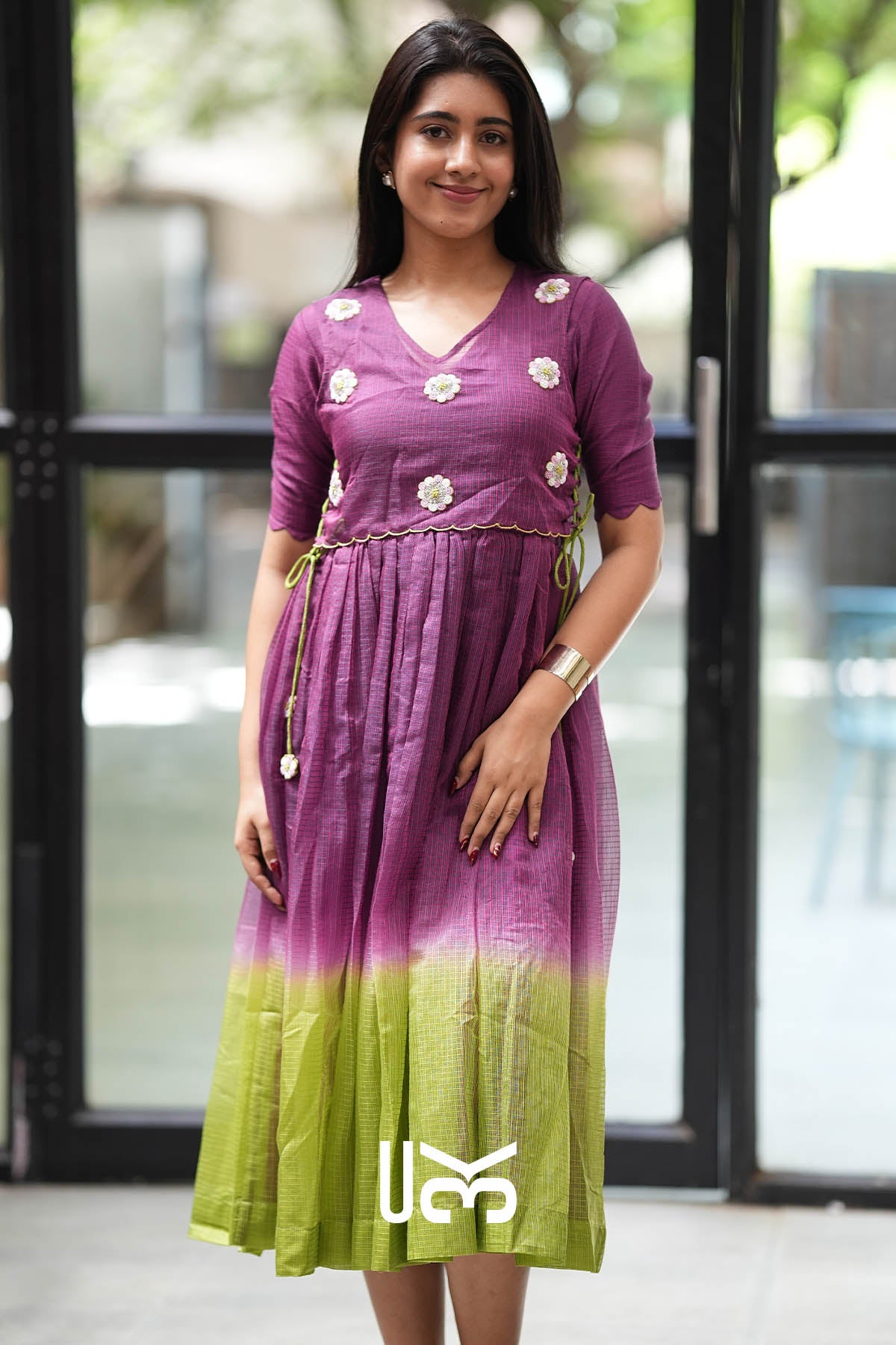Zariya Magenta Kota Midi Dress