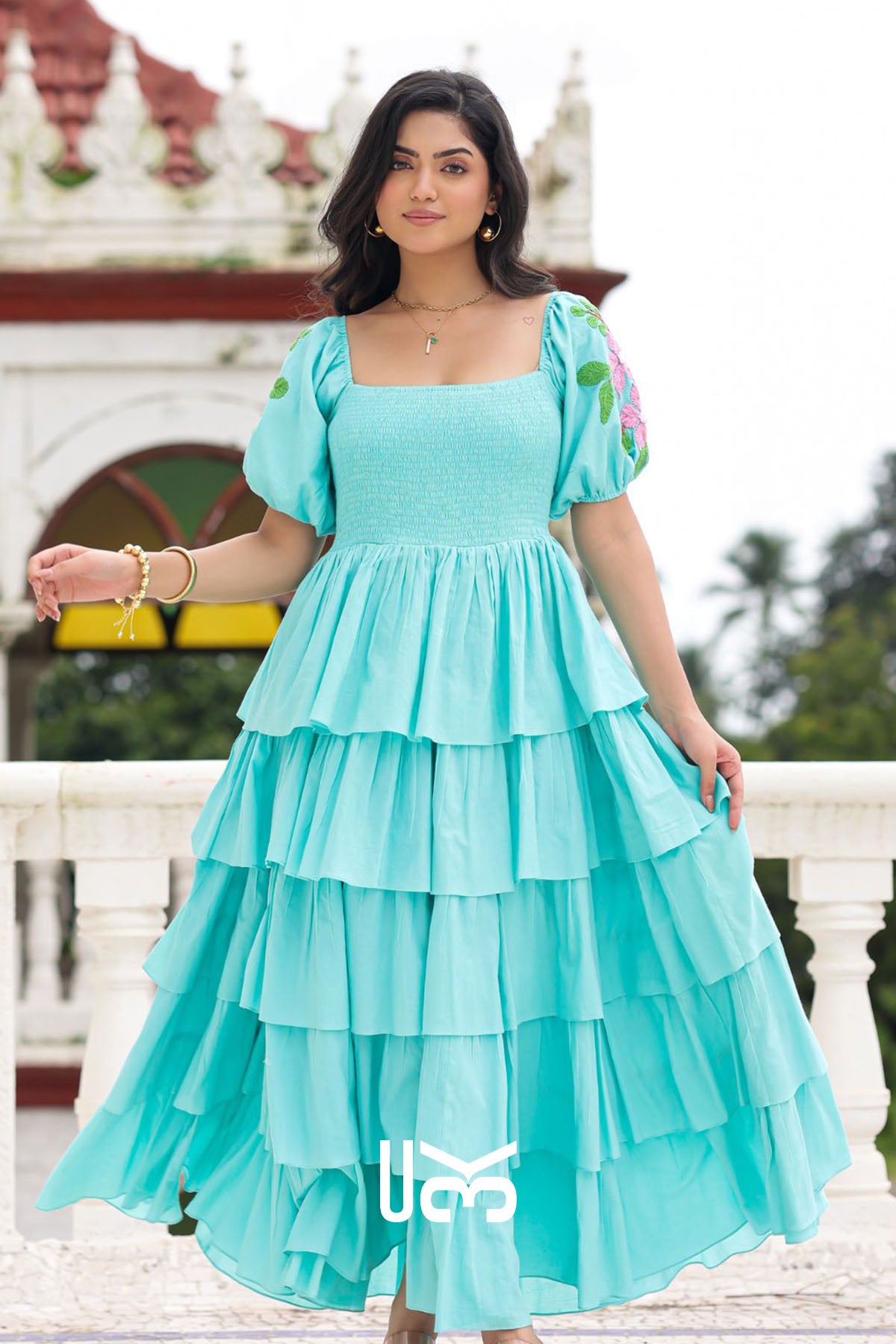Lagoon Layers Aqua Cotton Maxi Dress