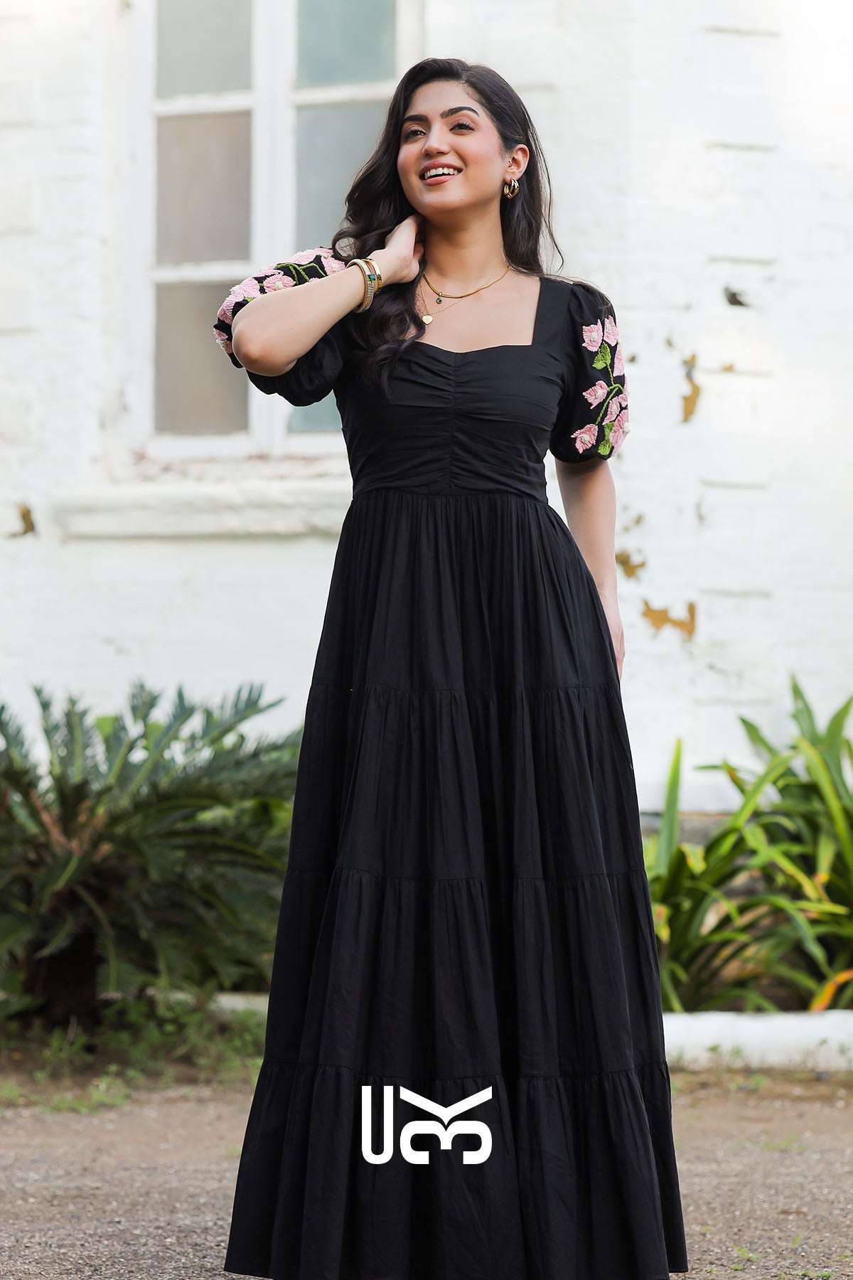Bougainvillea Black Maxi Dress