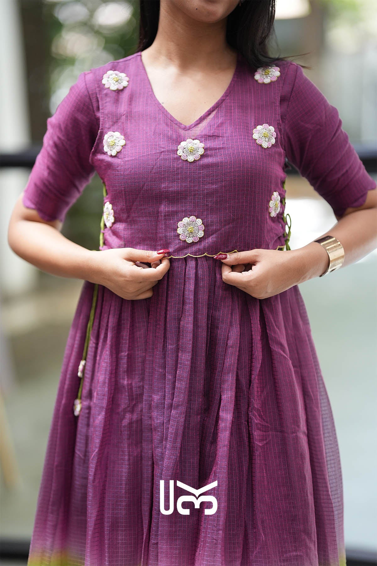 Zariya Magenta Kota Midi Dress